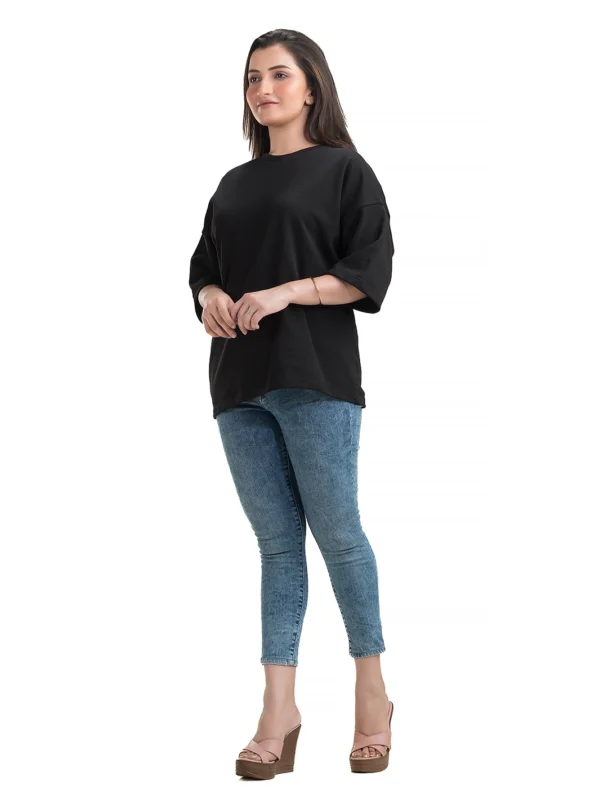 Women's Black Oversized Cotton Terry T-Shirt - Image 5