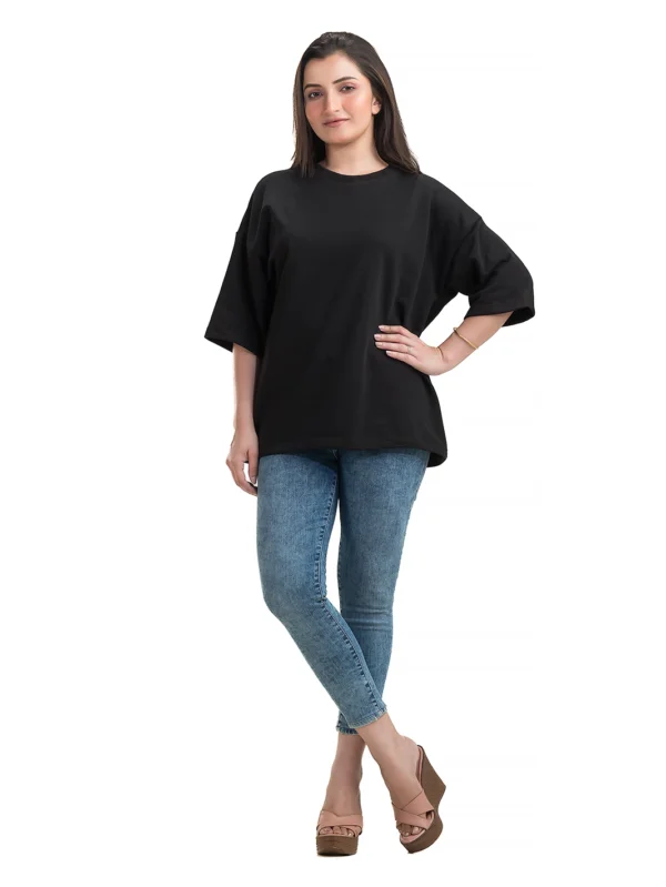 Women's Black Oversized Cotton Terry T-Shirt - Image 1