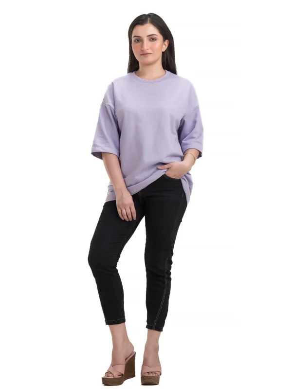 Women's Lavender Oversized Cotton Terry T-Shirt - Image 2
