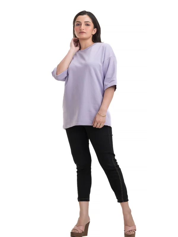 Women's Lavender Oversized Cotton Terry T-Shirt - Image 3