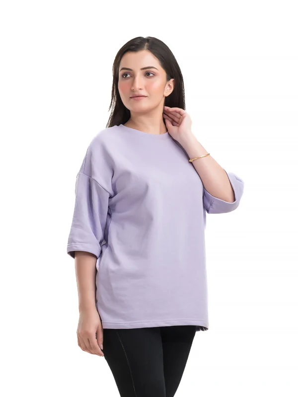 Women's Lavender Oversized Cotton Terry T-Shirt - Image 5