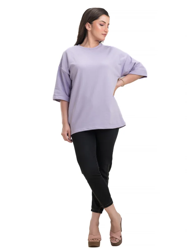 Women's Lavender Oversized Cotton Terry T-Shirt - Image 6