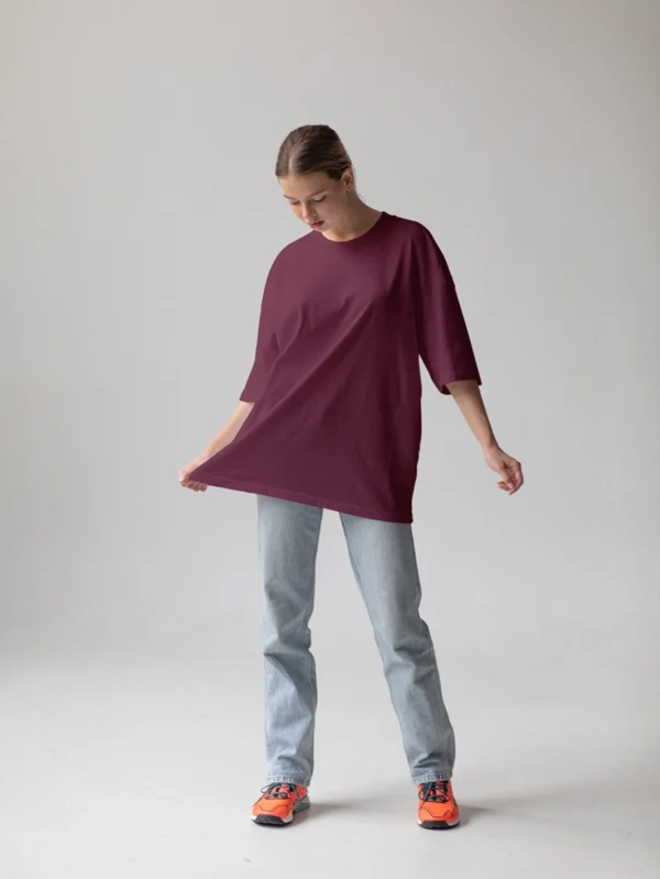 Women’s Maroon Oversized T-shirt - Image 3