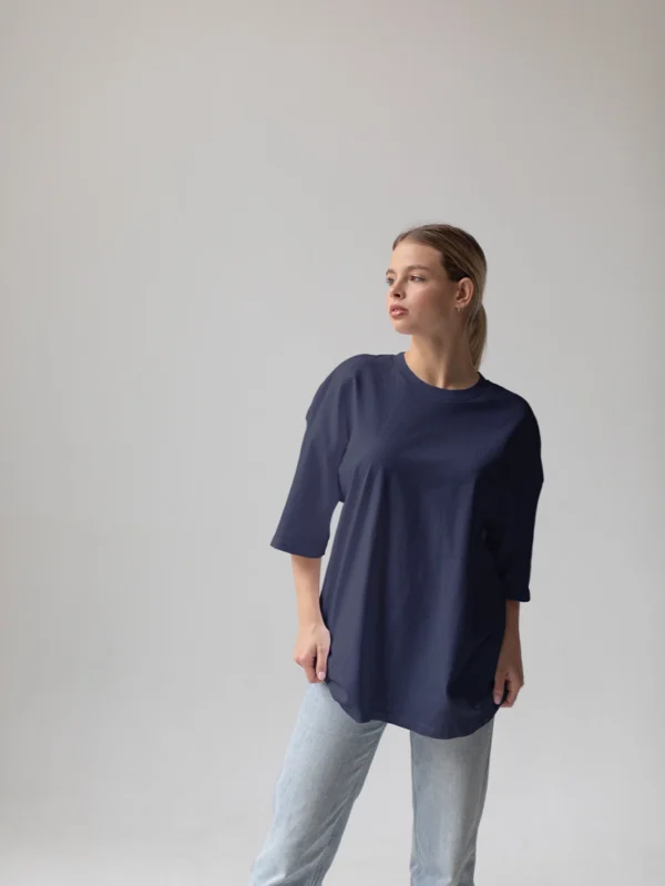 Womens Navy Blue Oversized T-shirt_01