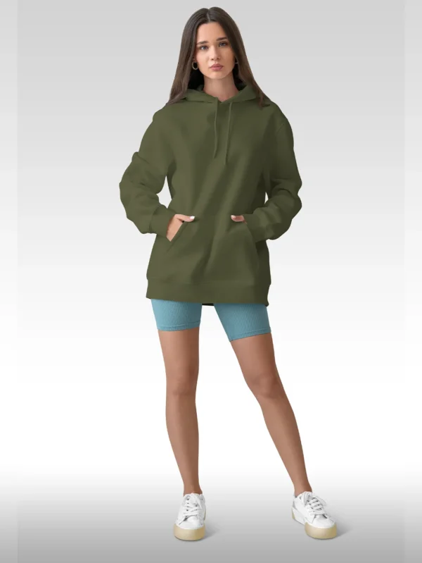 Women’s Solid Olive Hoodie - Image 2