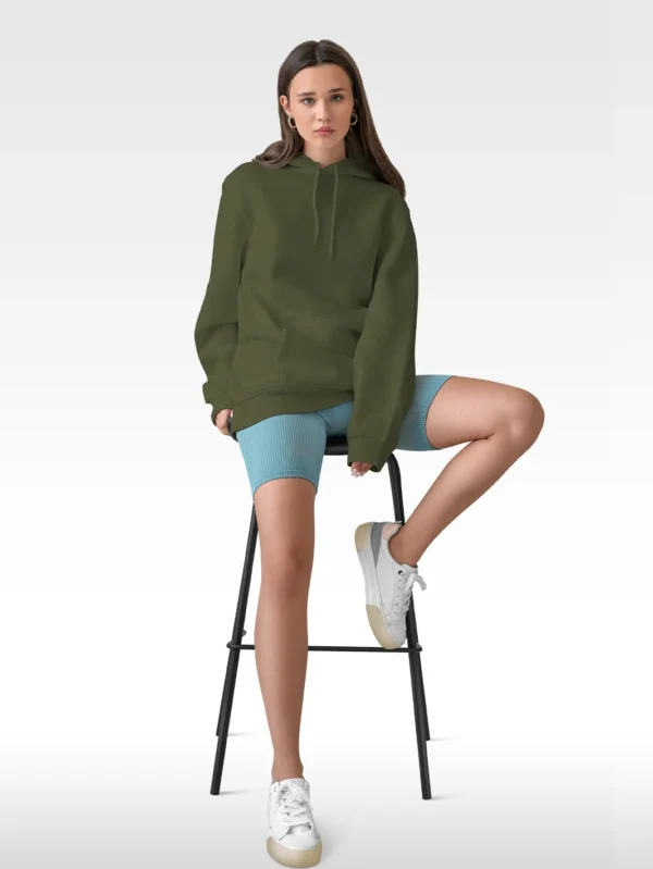 Women’s Solid Olive Hoodie - Image 3