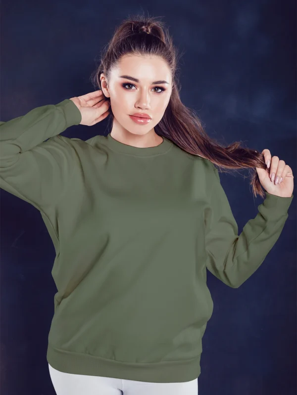 Women’s Solid Olive Sweatshirt - Image 2