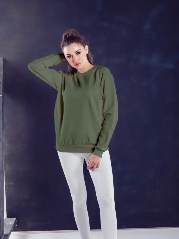 Women’s Solid Olive Sweatshirt - Image 1