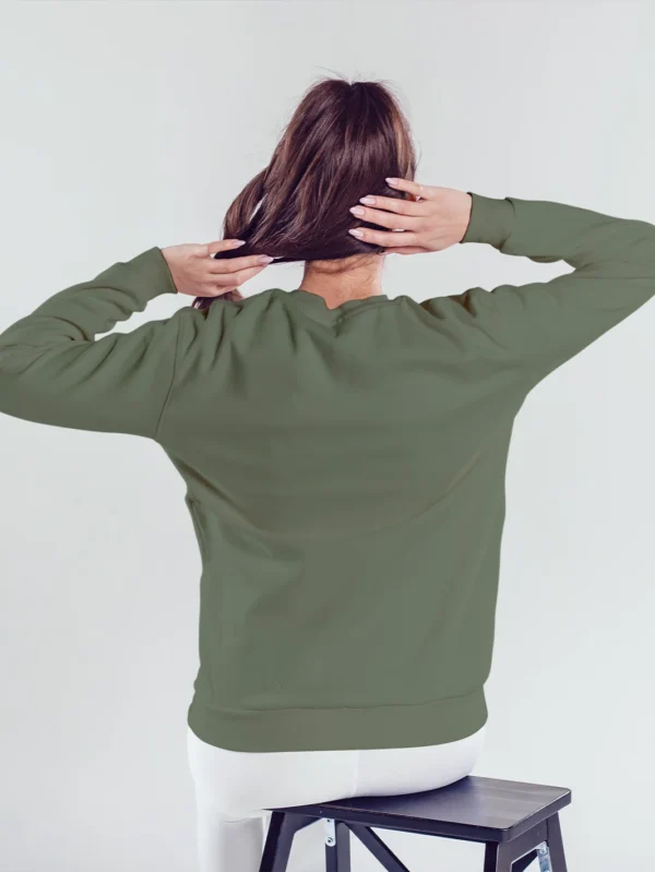 Women’s Solid Olive Sweatshirt - Image 3