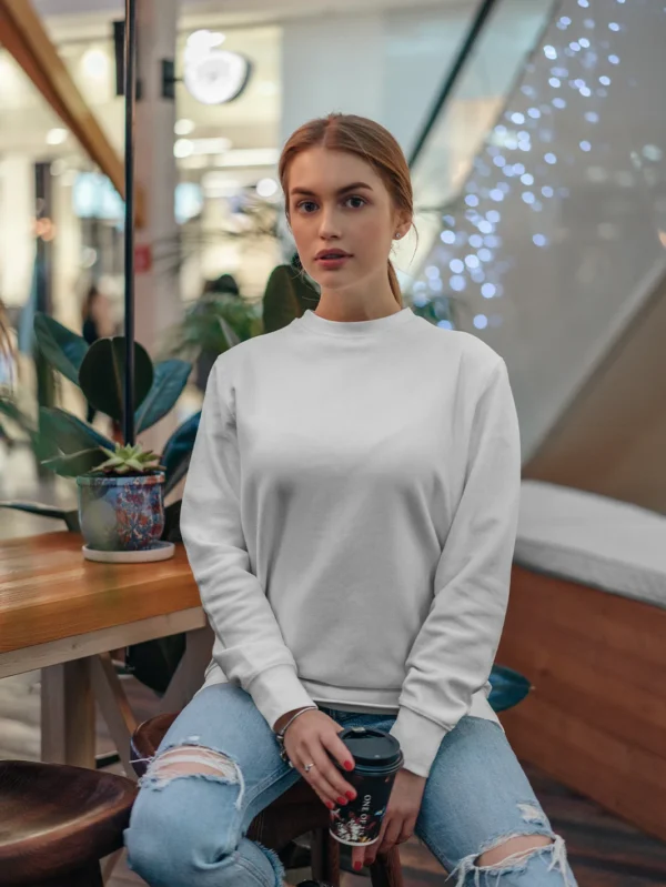 Women’s Solid white Sweatshirt - Image 2