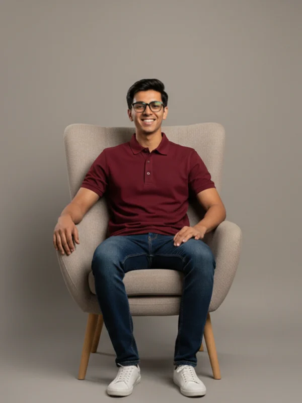 Men’s Maroon Polo T-shirt - Image 1