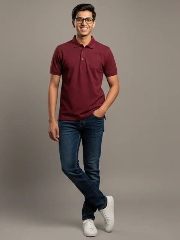 Men’s Maroon Polo T-shirt - Image 3