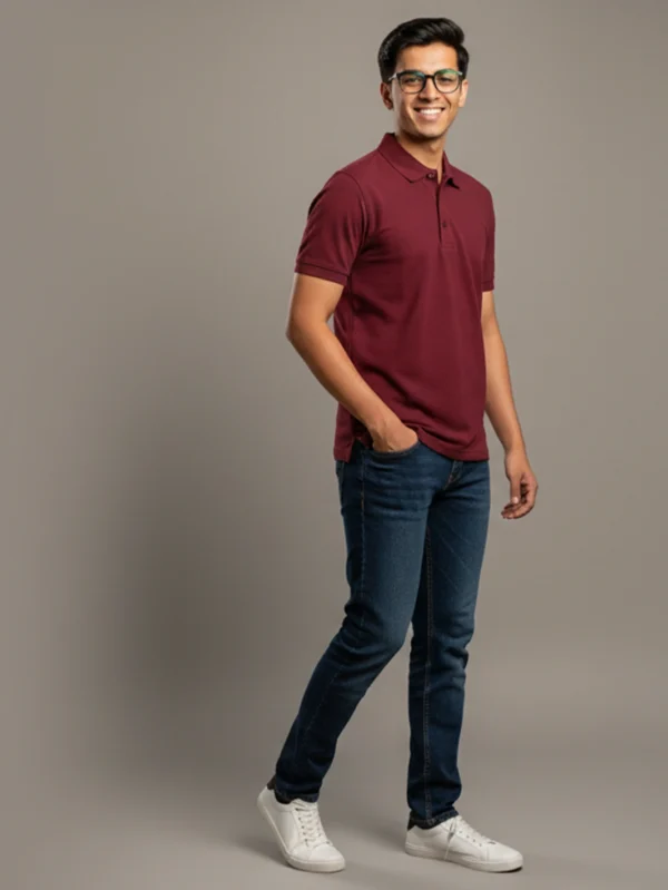 Men’s Maroon Polo T-shirt - Image 2