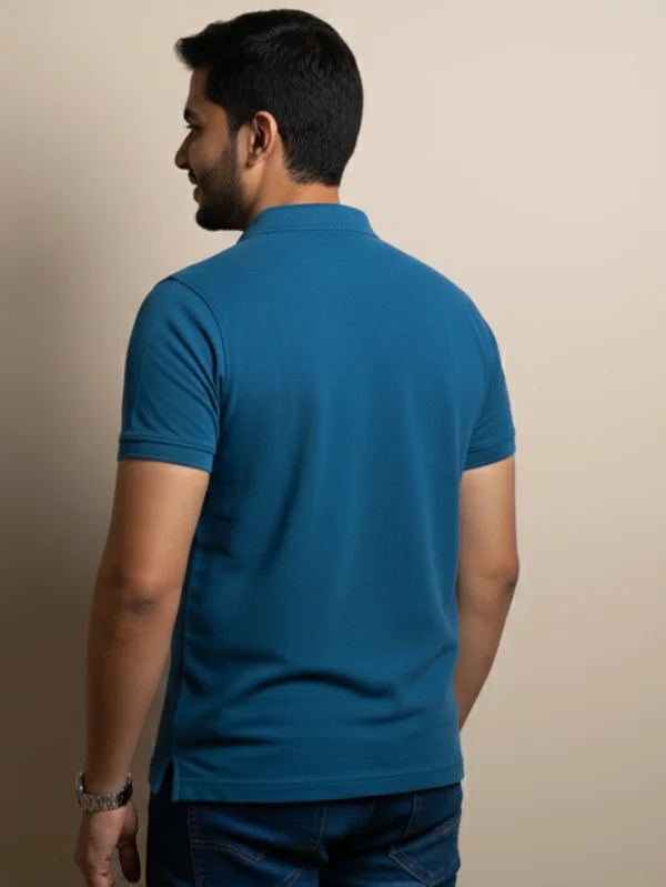 Men's Petrol Blue Polo T-shirt - Image 4