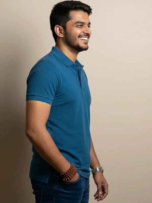 Men's Petrol Blue Polo T-shirt - Image 5