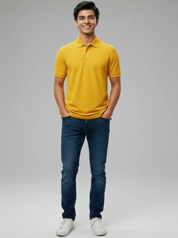 Men’s Mustard Yellow Polo T-shirt - Image 3