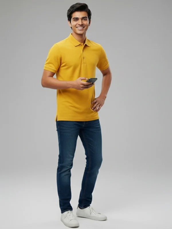 Men’s Mustard Yellow Polo T-shirt - Image 5