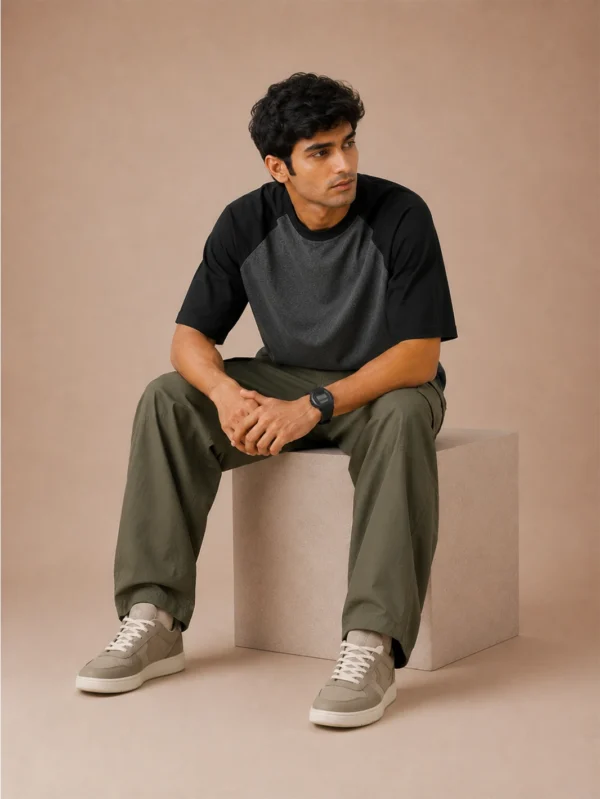 Black Charcoal Melange Oversized Raglan T-Shirt - Image 1