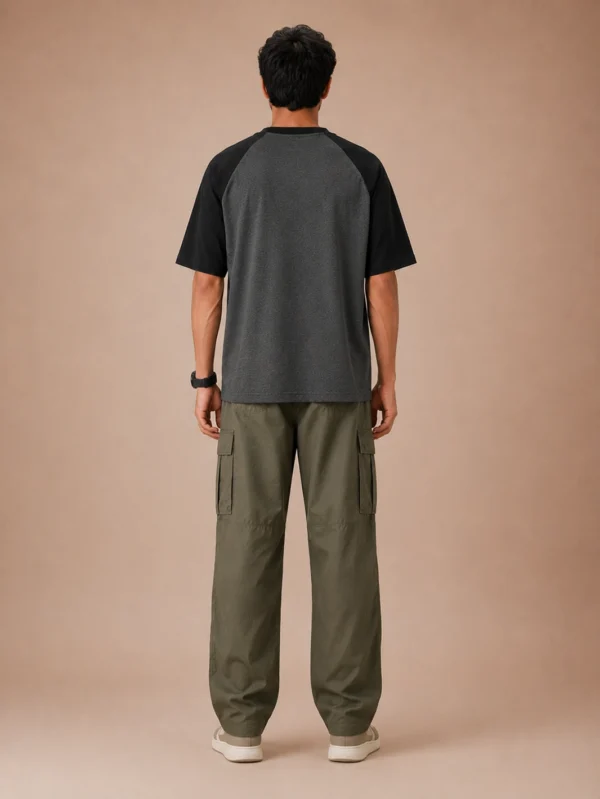 Black Charcoal Melange Oversized Raglan T-Shirt - Image 3