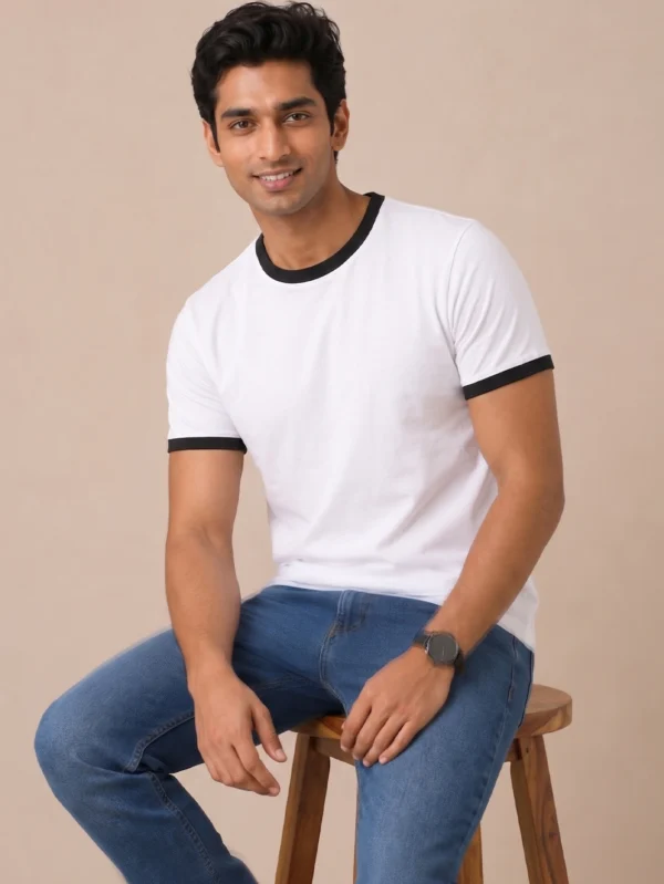 Classic Black & white Ringer T-shirt - Image 4