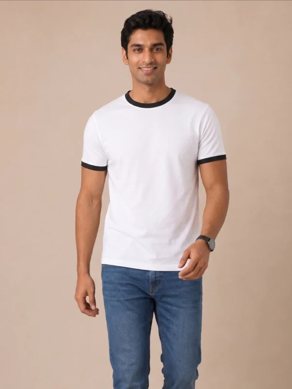 Classic Black & white Ringer T-shirt - Image 3