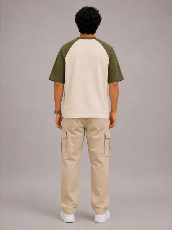 Olive Green Off White Oversized Raglan T-Shirt - Image 3