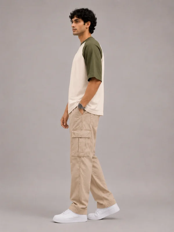 Olive Green Off White Oversized Raglan T-Shirt - Image 4