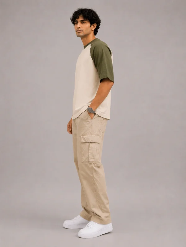 Olive Green Off White Oversized Raglan T-Shirt - Image 5
