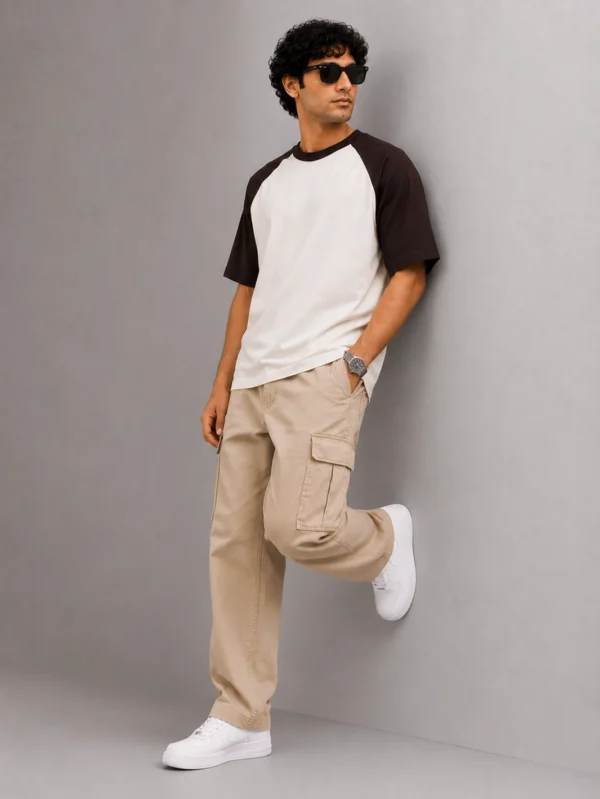 Brown Off White Oversized Raglan T-Shirt - Image 2