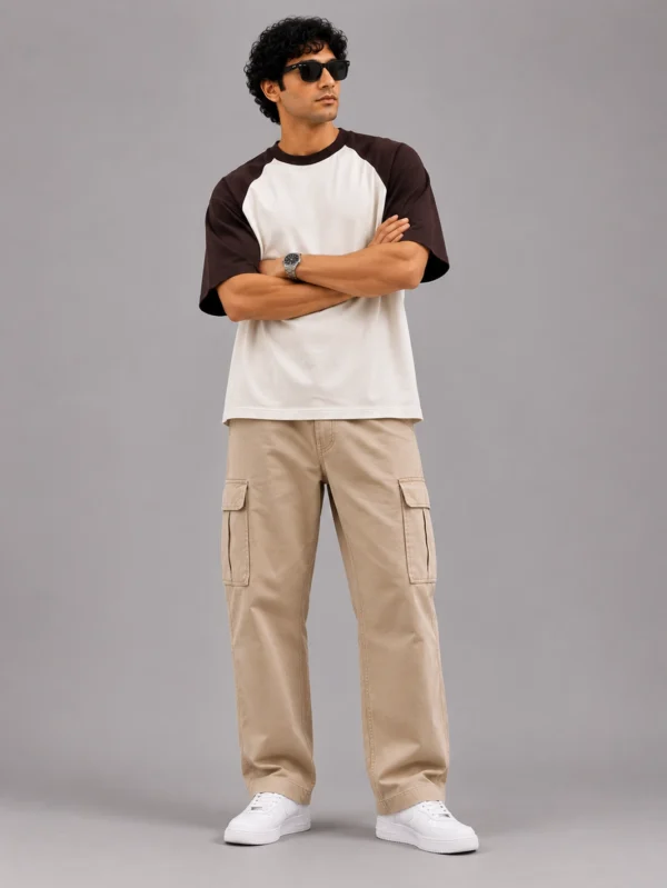 Brown Off White Oversized Raglan T-Shirt - Image 1