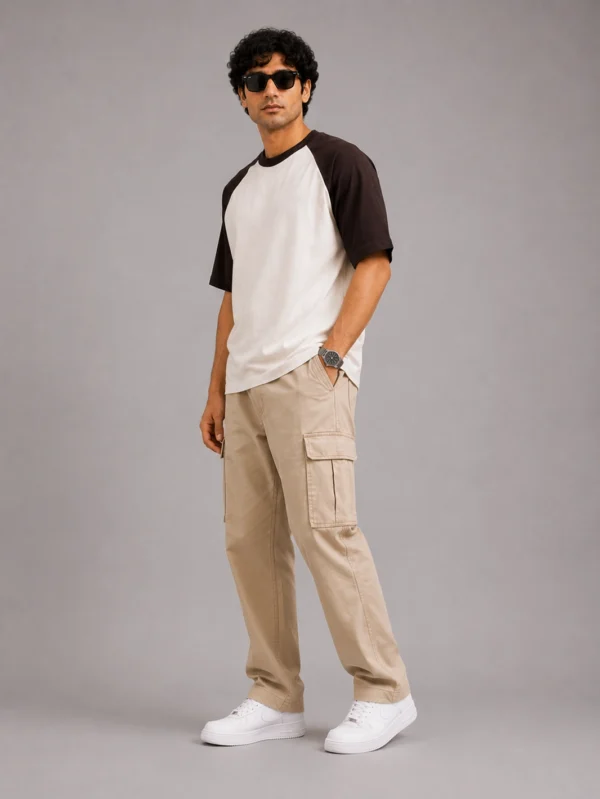 Brown Off White Oversized Raglan T-Shirt - Image 5