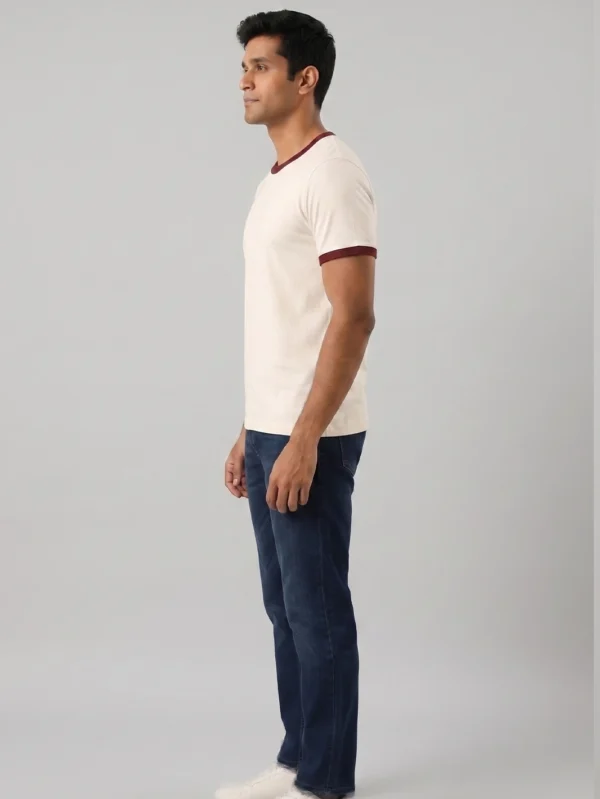 Classic Maroon & Off White Ringer T-shirt - Image 3