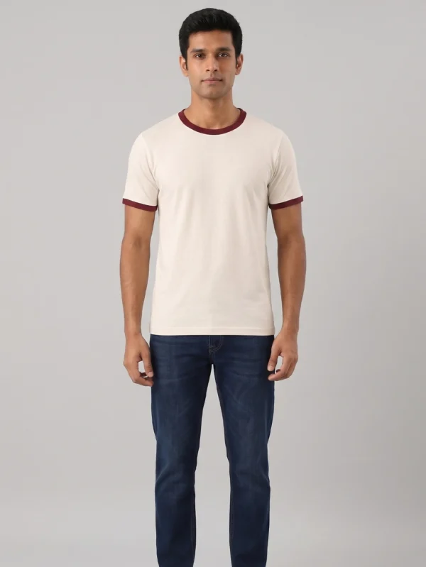 Classic Maroon & Off White Ringer T-shirt - Image 2