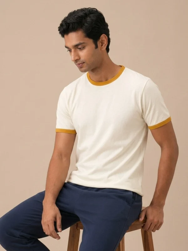 Classic Mustard & Off White Ringer T-shirt - Image 4