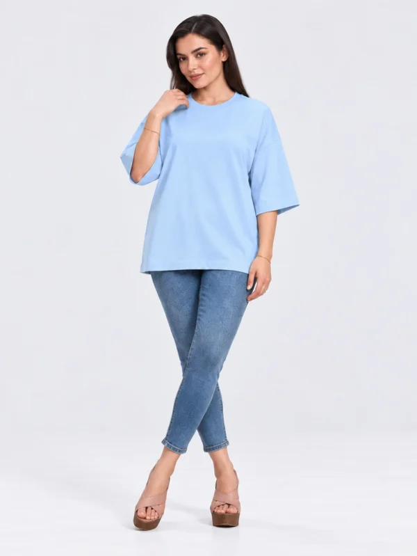 Women's Baby Blue Oversized French Terry T-Shirt - Image 3
