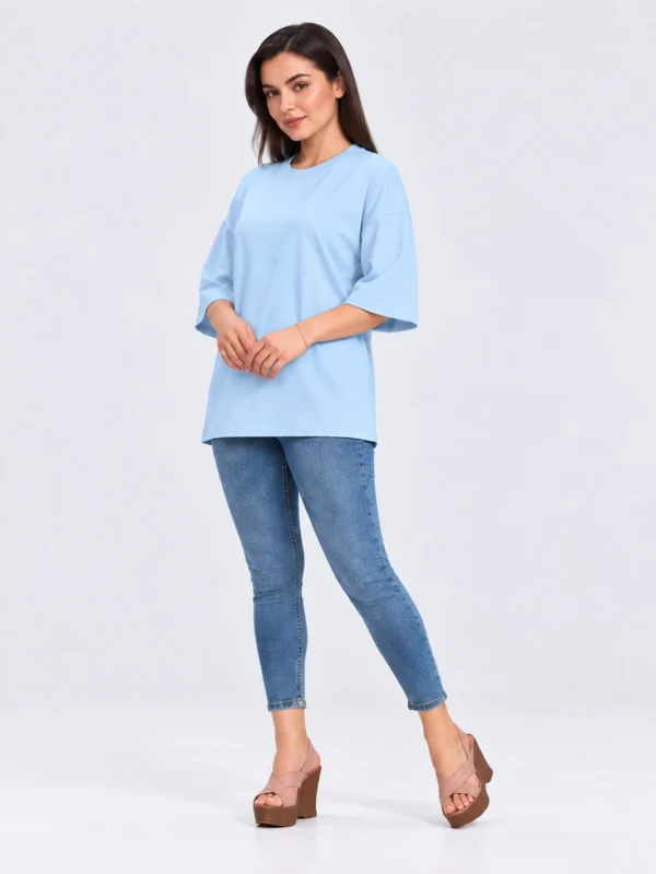 Women's Baby Blue Oversized French Terry T-Shirt - Image 2
