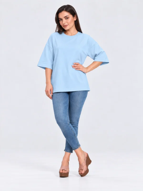 Women's Baby Blue Oversized French Terry T-Shirt - Image 1