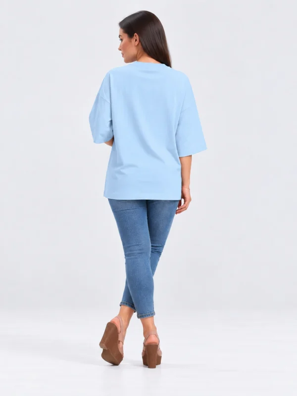 Women's Baby Blue Oversized French Terry T-Shirt - Image 4