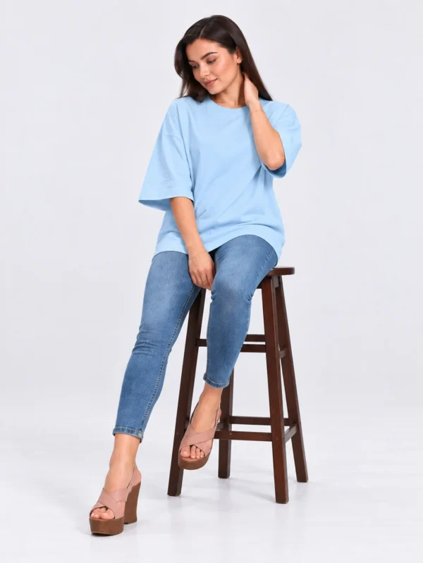 Women's Baby Blue Oversized French Terry T-Shirt - Image 6