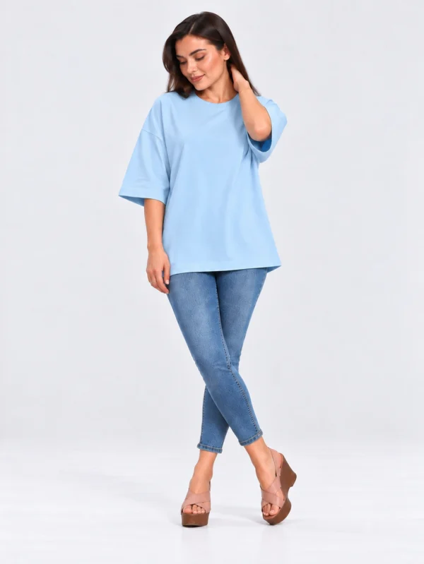 Women's Baby Blue Oversized French Terry T-Shirt - Image 5