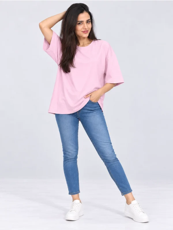 Women's Baby Pink Oversized French Terry T-Shirt - Image 3