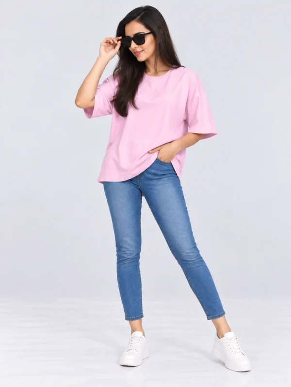 Women's Baby Pink Oversized French Terry T-Shirt - Image 4