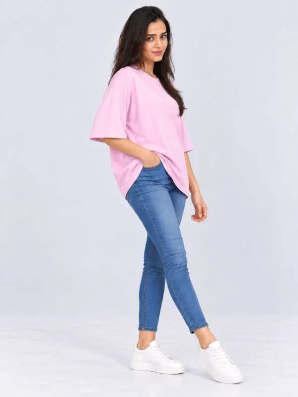 Women's Baby Pink Oversized French Terry T-Shirt - Image 5