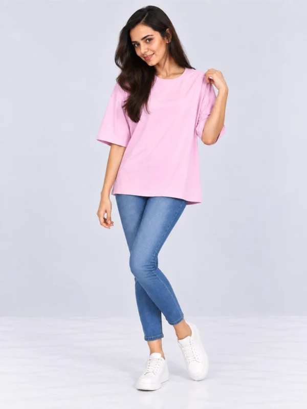 Women's Baby Pink Oversized French Terry T-Shirt - Image 1