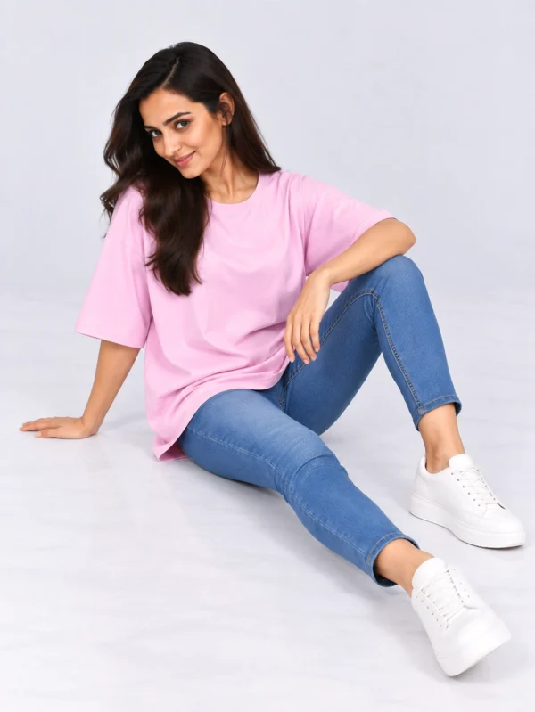 Women's Baby Pink Oversized French Terry T-Shirt - Image 6