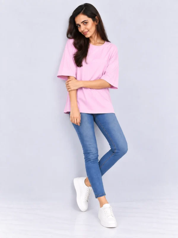 Women's Baby Pink Oversized French Terry T-Shirt - Image 2