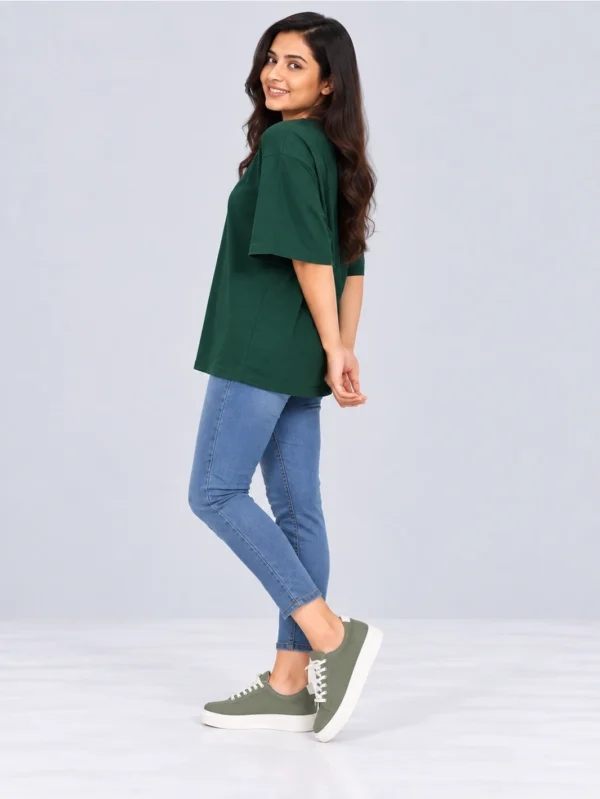 Women's Green Oversized French Terry T-Shirt - Image 2