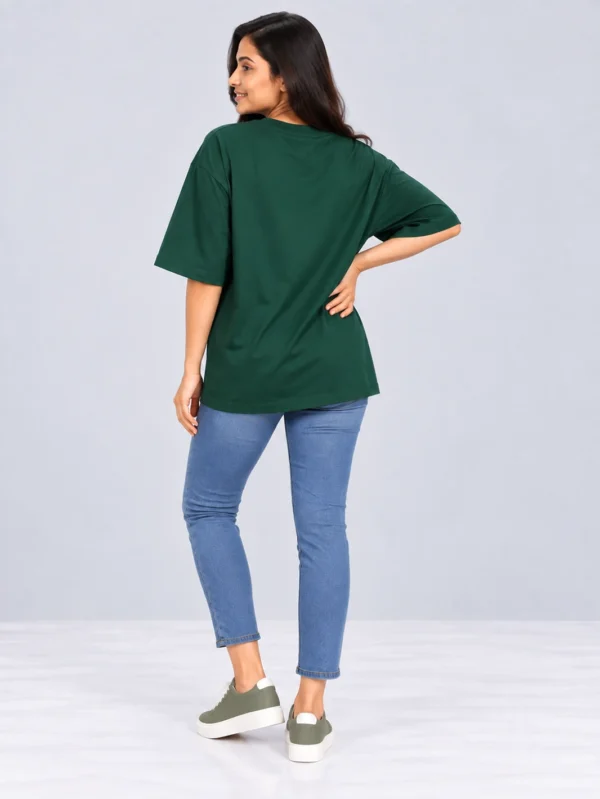 Women's Green Oversized French Terry T-Shirt - Image 3