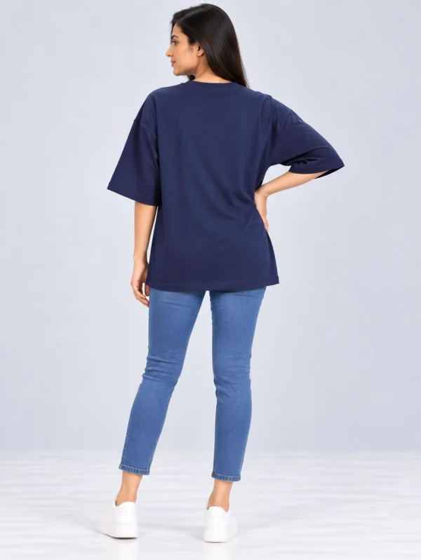 Women's Navy Blue Oversized French Terry T-Shirt - Image 3