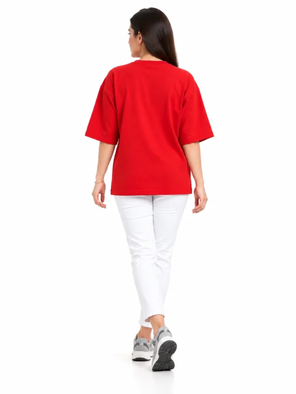 Women's Red Oversized French Terry T-Shirt - Image 3